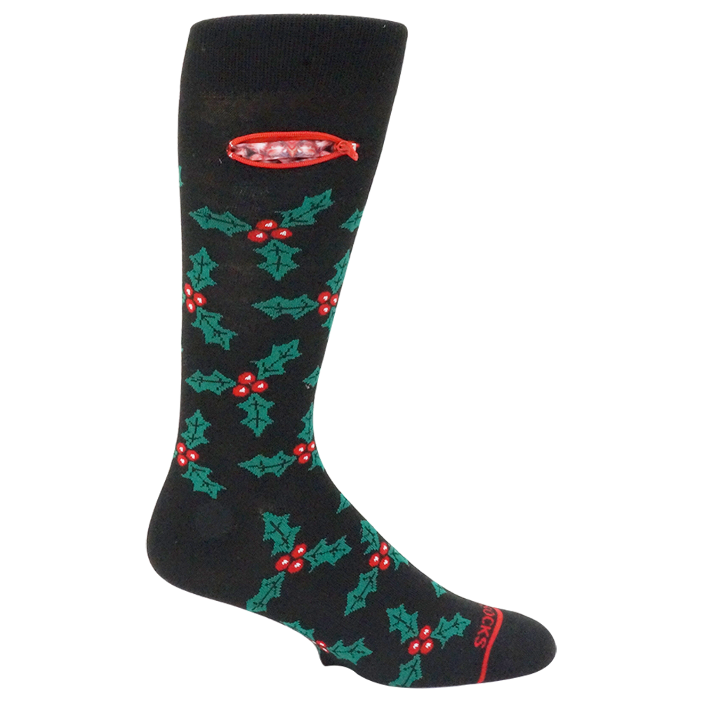 Pocket Socks®, Mistletoe on Black