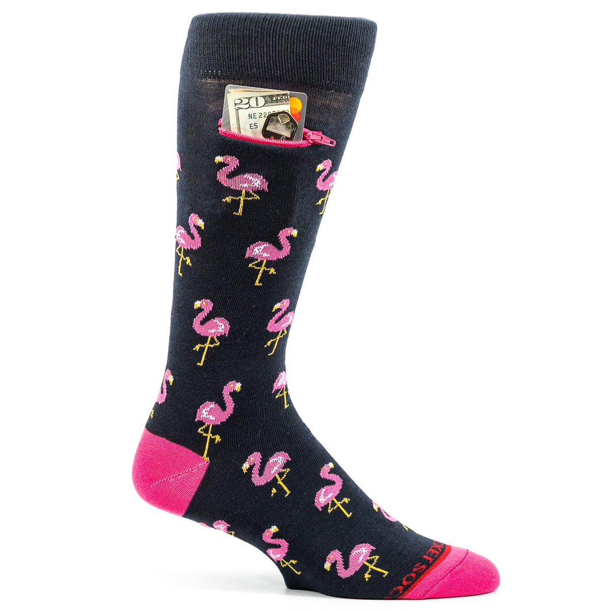 Pocket Socks® Flamingos on Navy, Blue, Mens
