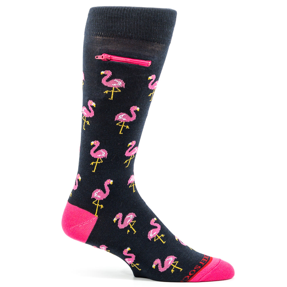 Pocket Socks® Flamingos on Navy, Blue, Mens