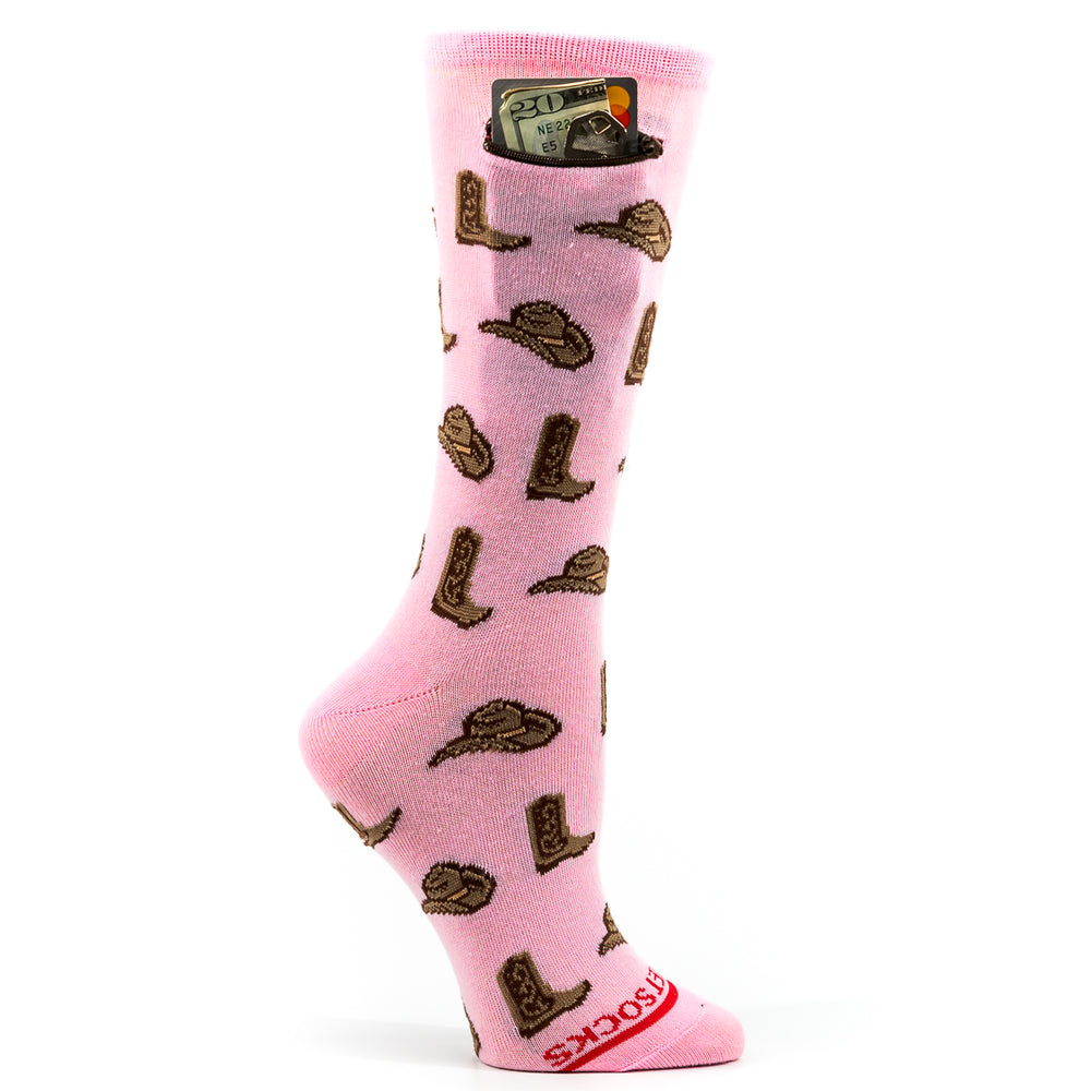 Pocket Socks® Cowboy Hats n Boots, Pink, Womens