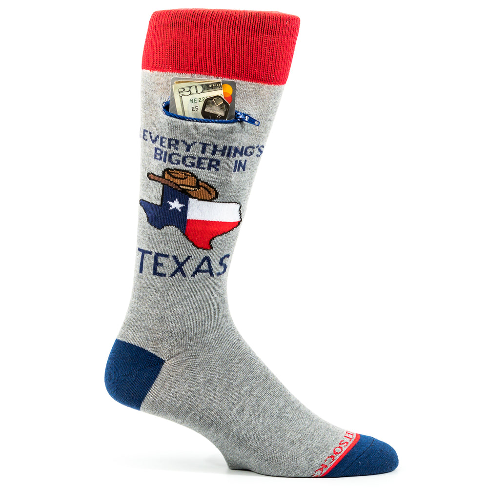 Pocket Socks® Everything's Bigger In Texas on Grey, Mens