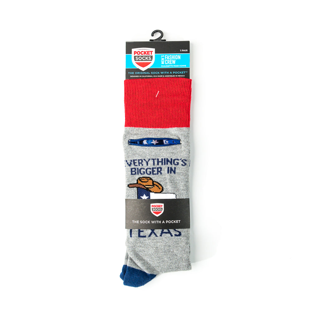 Pocket Socks® Everything's Bigger In Texas on Grey, Mens