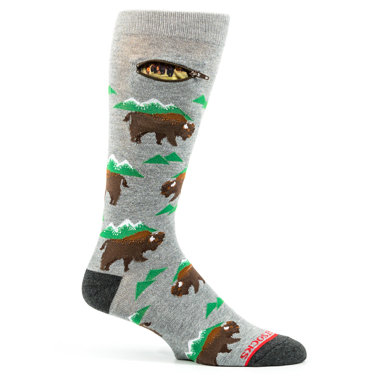Pocket Socks® Bison on Grey, Mens