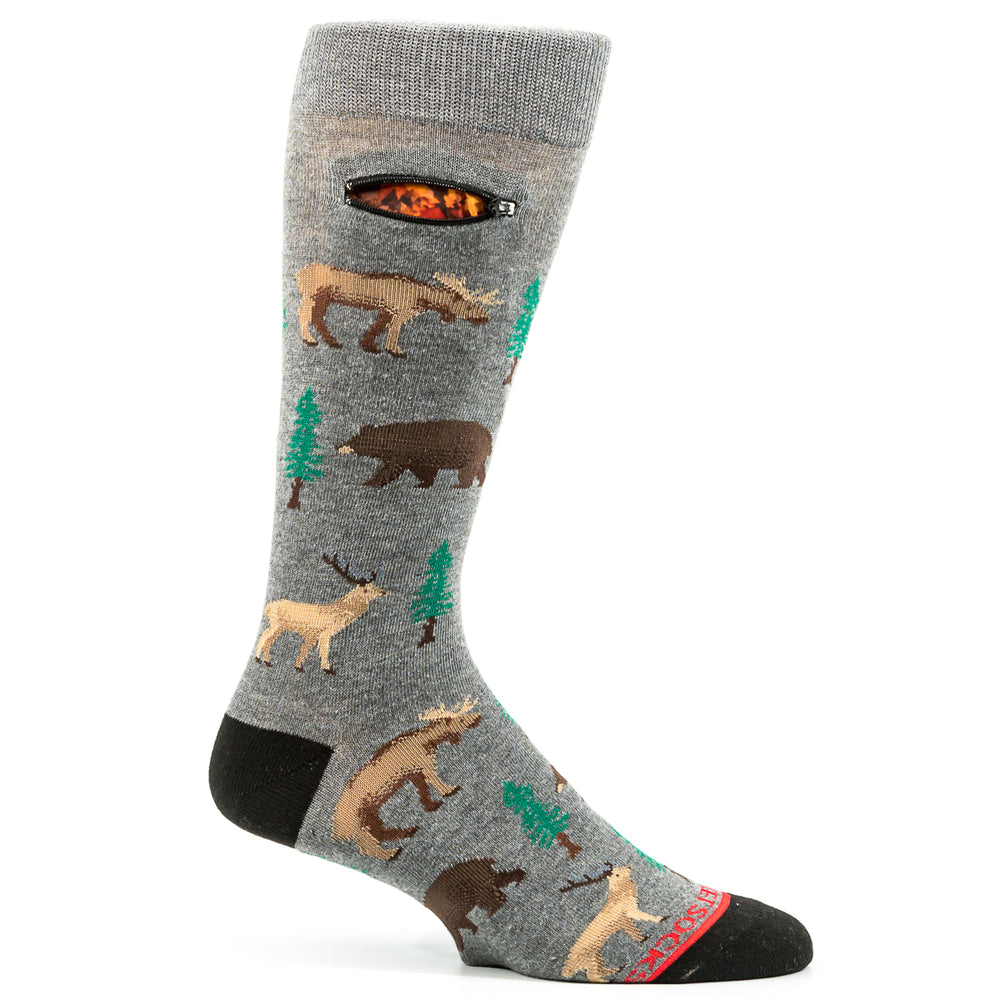 
                  
                    Pocket Socks® Moose Elk and Bear on Grey, Mens
                  
                
