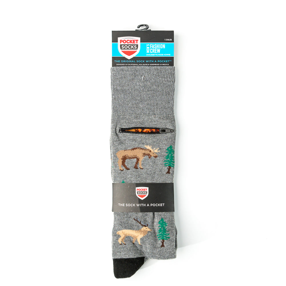 
                  
                    Pocket Socks® Moose Elk and Bear on Grey, Mens
                  
                