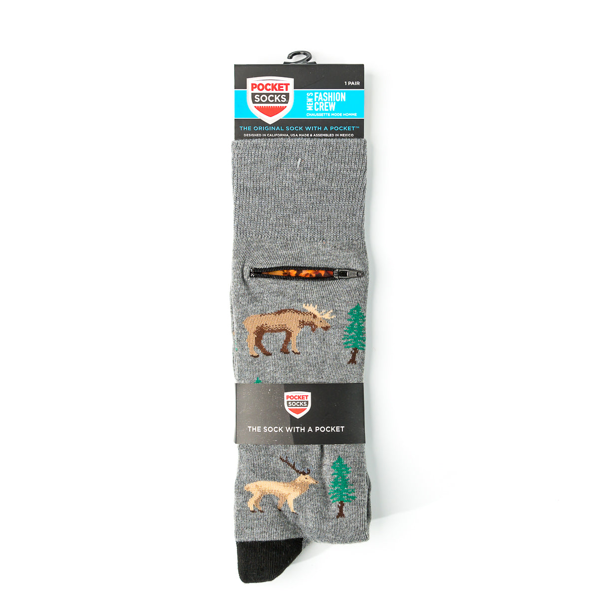 
                  
                    Pocket Socks® Moose Elk and Bear on Grey, Mens
                  
                