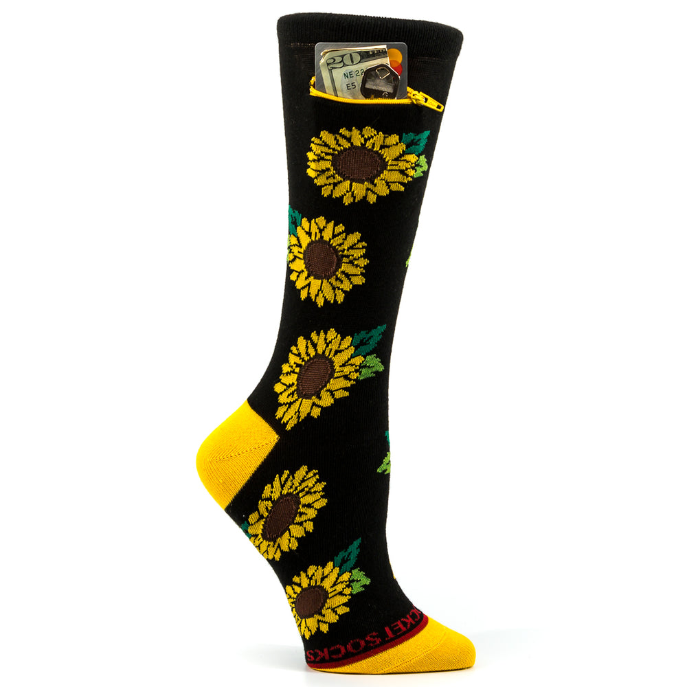 Pocket Socks® Sunflower on Black, Womens