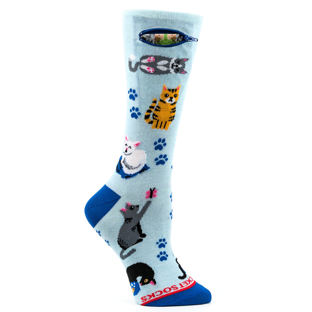 
                  
                    Pocket Socks® Cats on Blue, Womens
                  
                