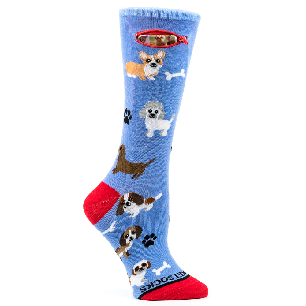 
                  
                    Pocket Socks®  Dogs on Blue with Red, Womens
                  
                