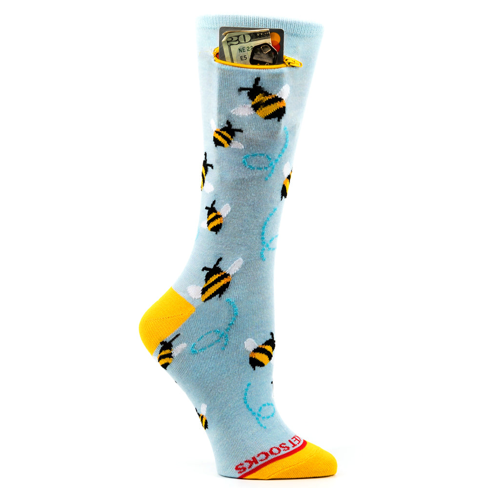 Pocket Socks® Bees on Blue, Womens