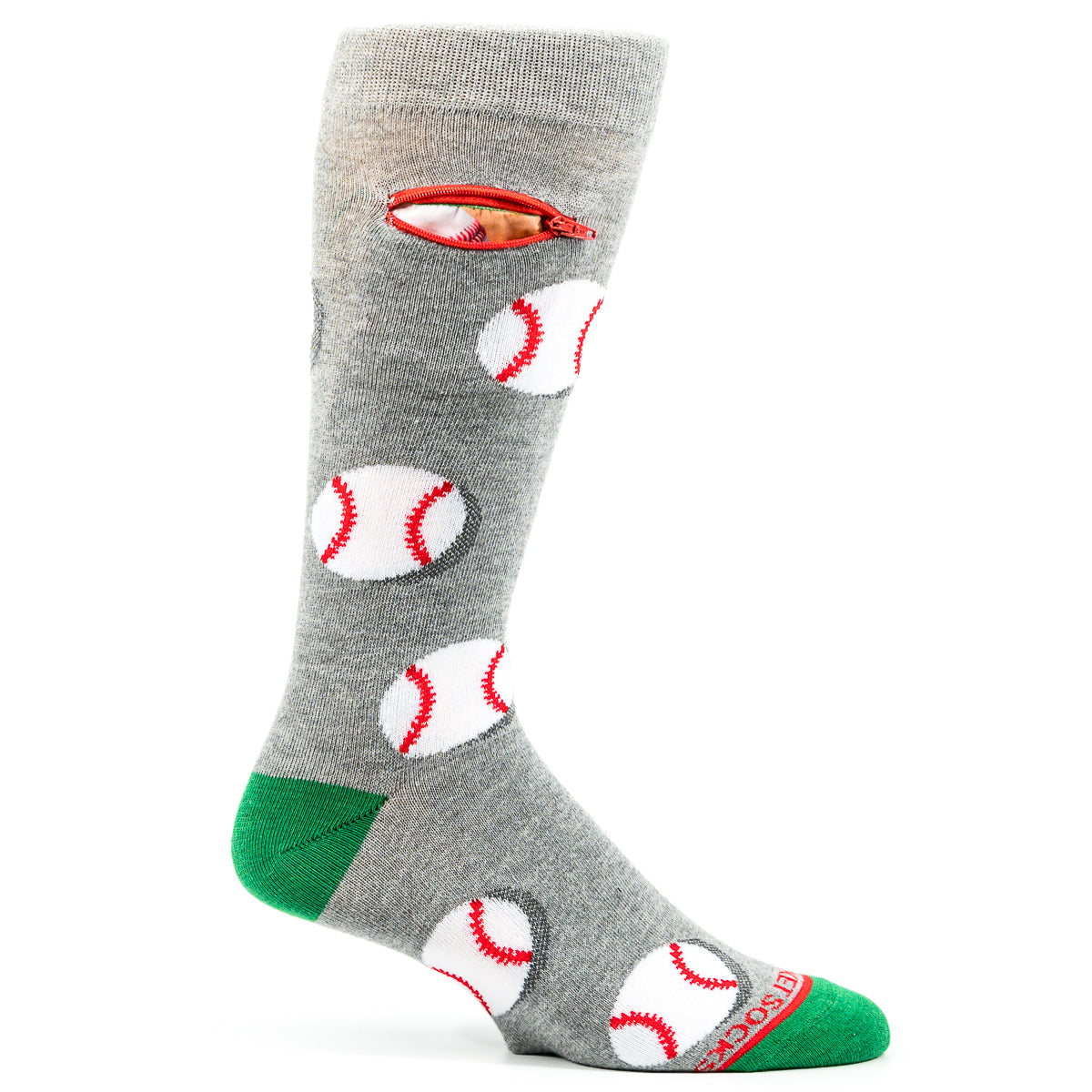 Pocket Socks® Baseballs on Grey, Mens