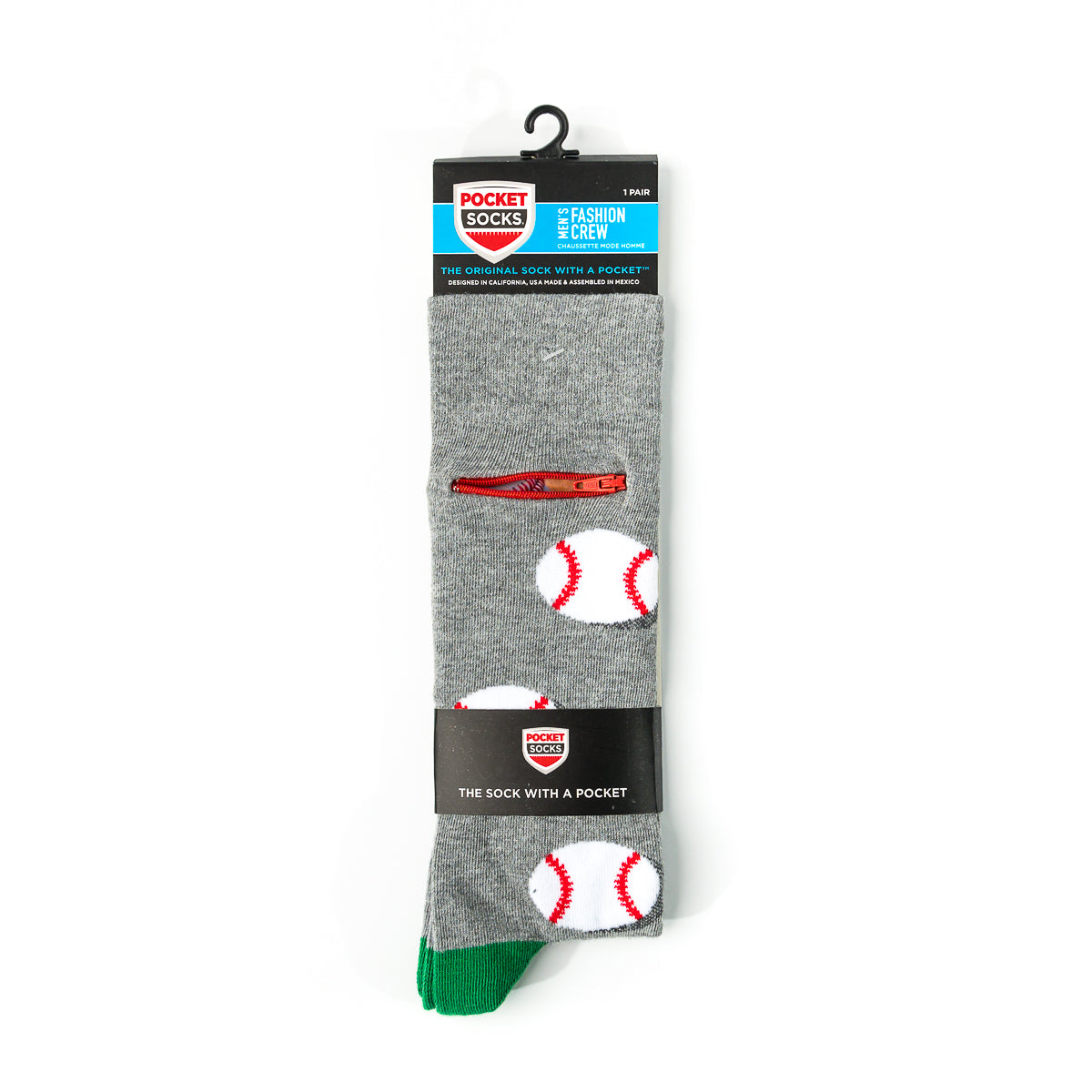 Pocket Socks® Baseballs on Grey, Mens