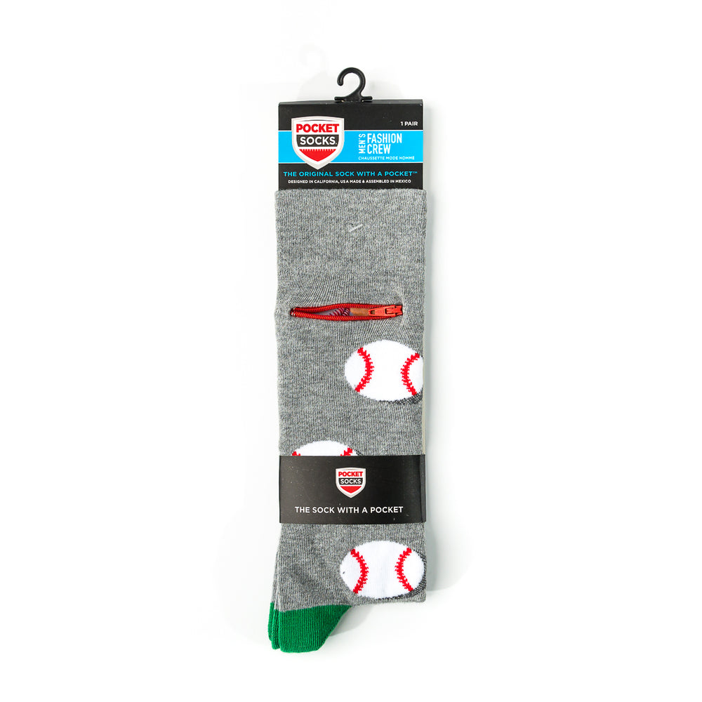 
                  
                    Pocket Socks® Baseballs on Grey, Mens
                  
                