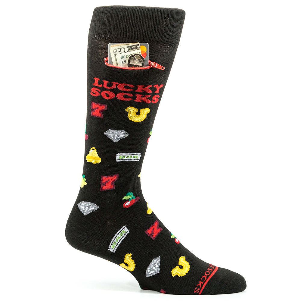 Pocket Socks® Lucky Slots on Black, Mens