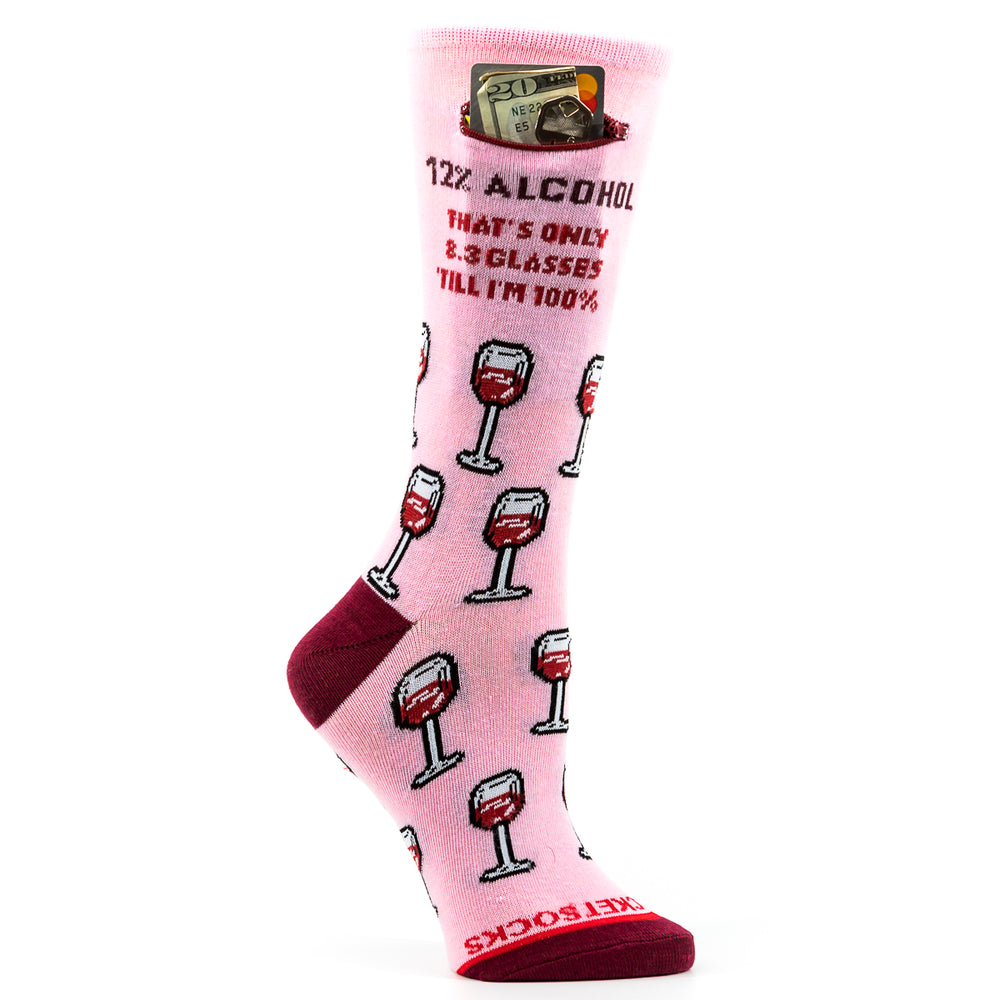 Pocket Socks® 12% Alcohol Wine on PInk, Womens