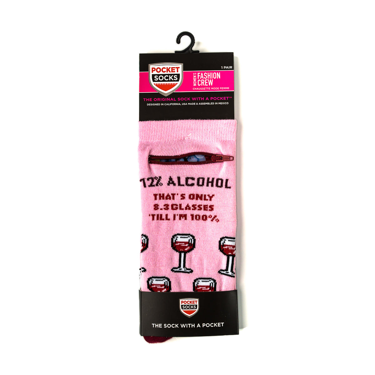 Pocket Socks® 12% Alcohol Wine on PInk, Womens