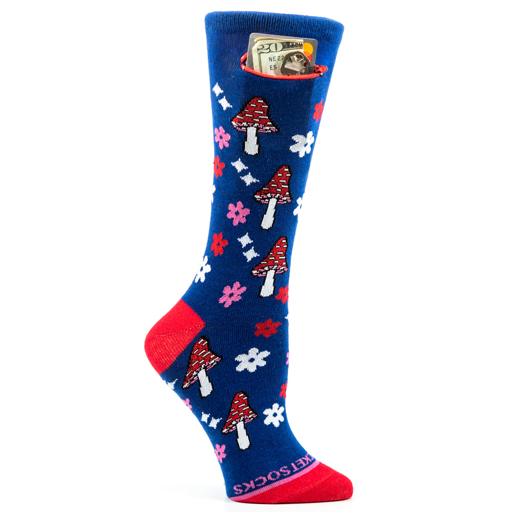Pocket Socks® Shrooms on Blue, Womens
