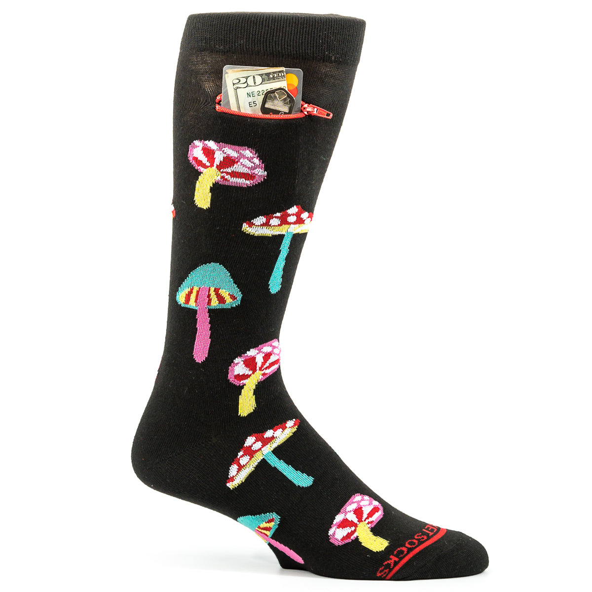 Pocket Socks® Shrooms on Black, Mens