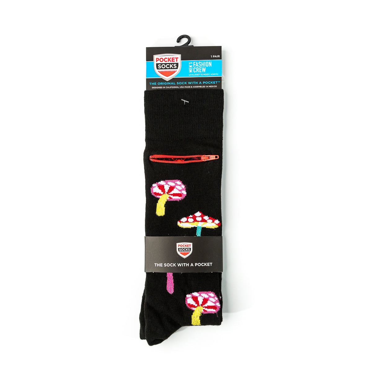 Pocket Socks® Shrooms on Black, Mens