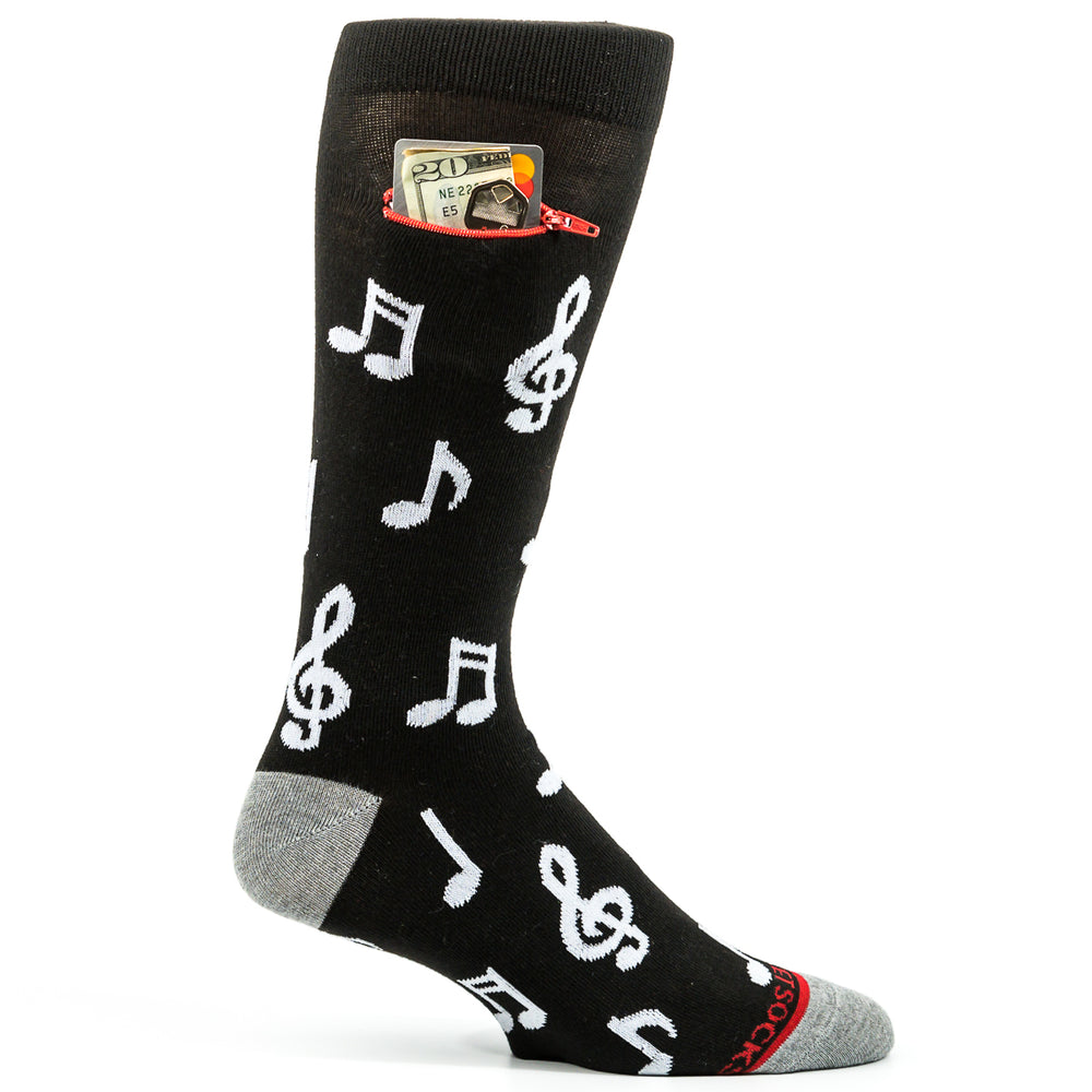 Pocket Socks® Musical Notes on Black, Mens