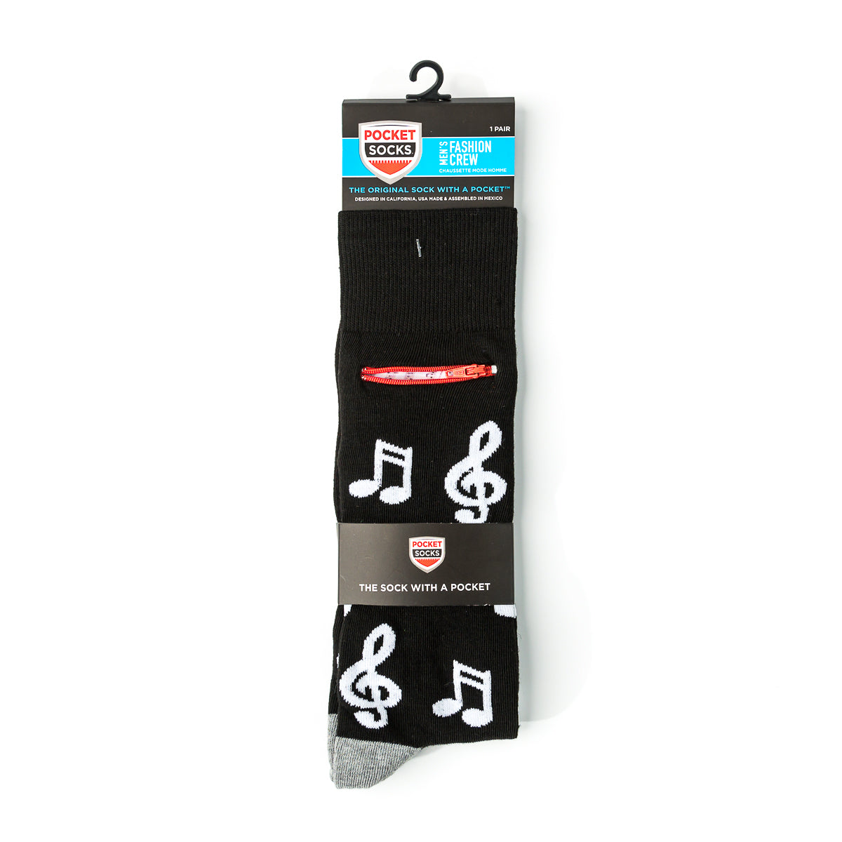 Pocket Socks® Musical Notes on Black, Mens