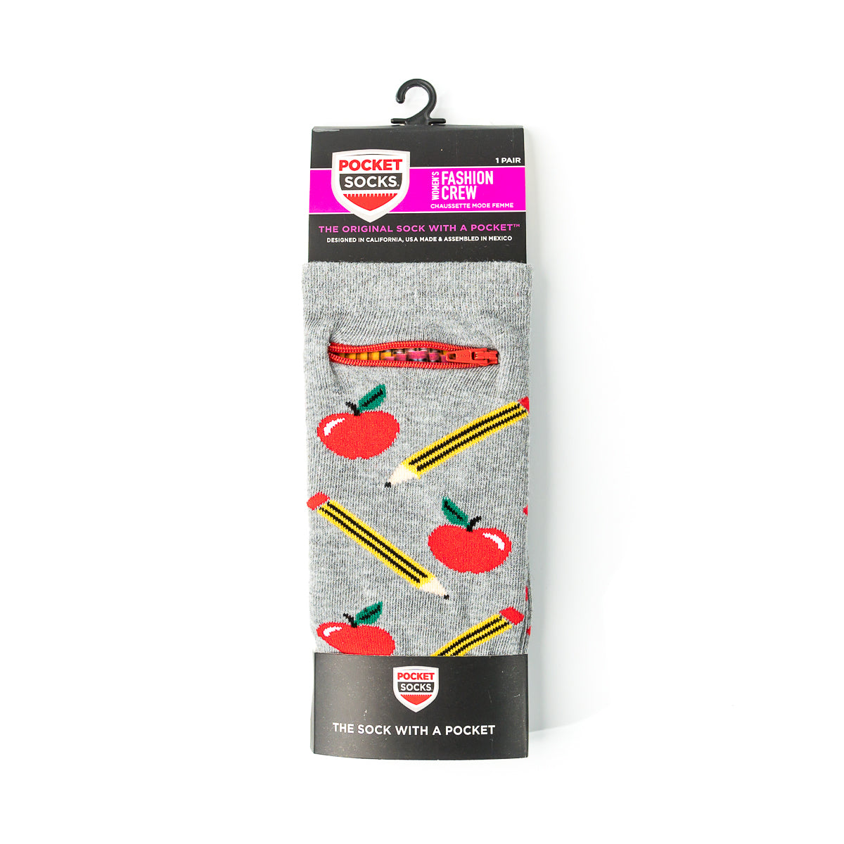 Pocket Socks® Teacher Apple + Pencil, Womens