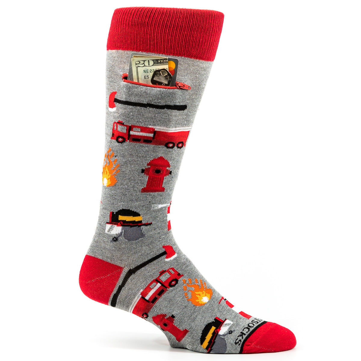 Pocket Socks® Firefighter on Grey, Mens