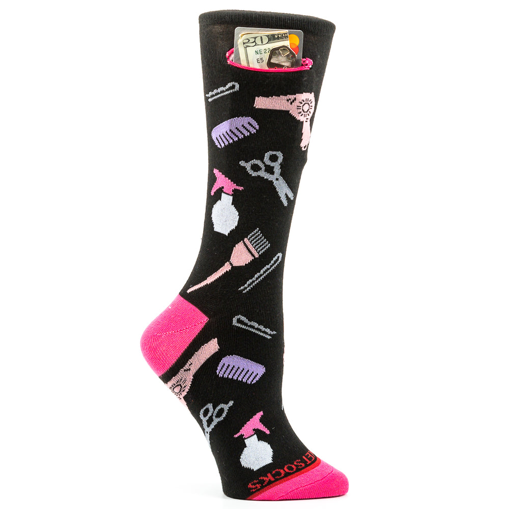 Pocket Socks® Hairdresser on Black, Womens