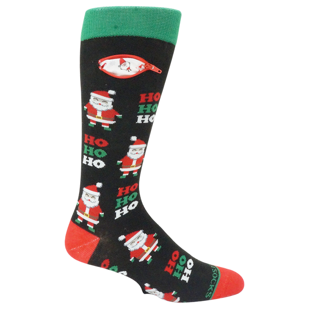 Pocket Socks® Santa HO HO HO on Black, Mens