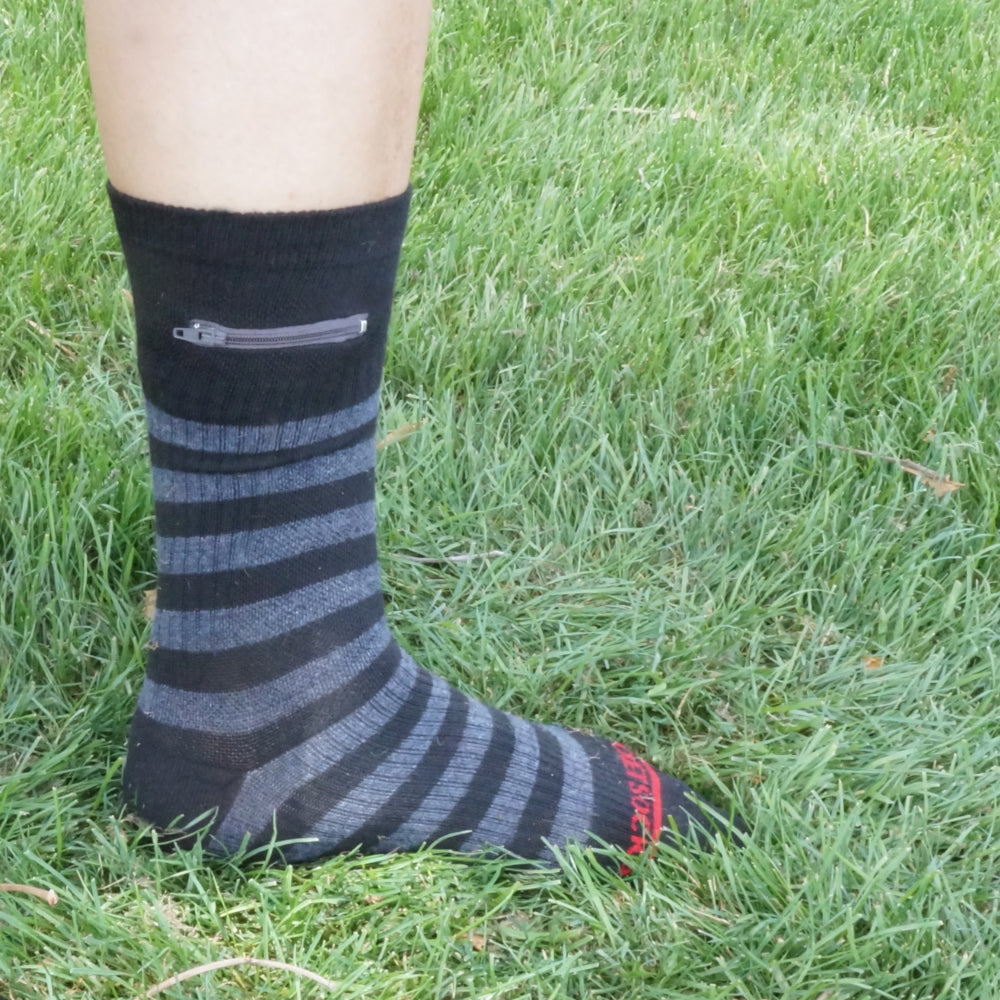 
                  
                    Compression Pocket Socks®, Crew, Black Grey Stripe, Large
                  
                