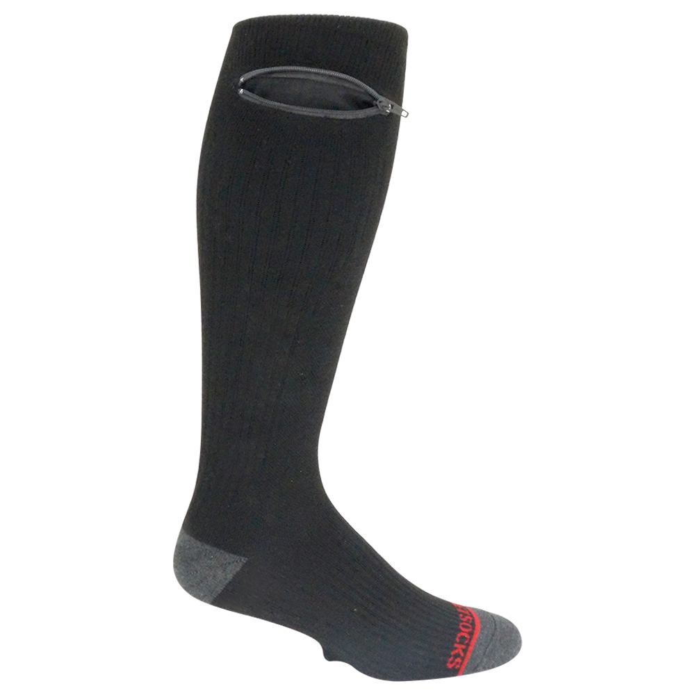 Compression Pocket Socks®, Over the Calf, Black with Grey, Large