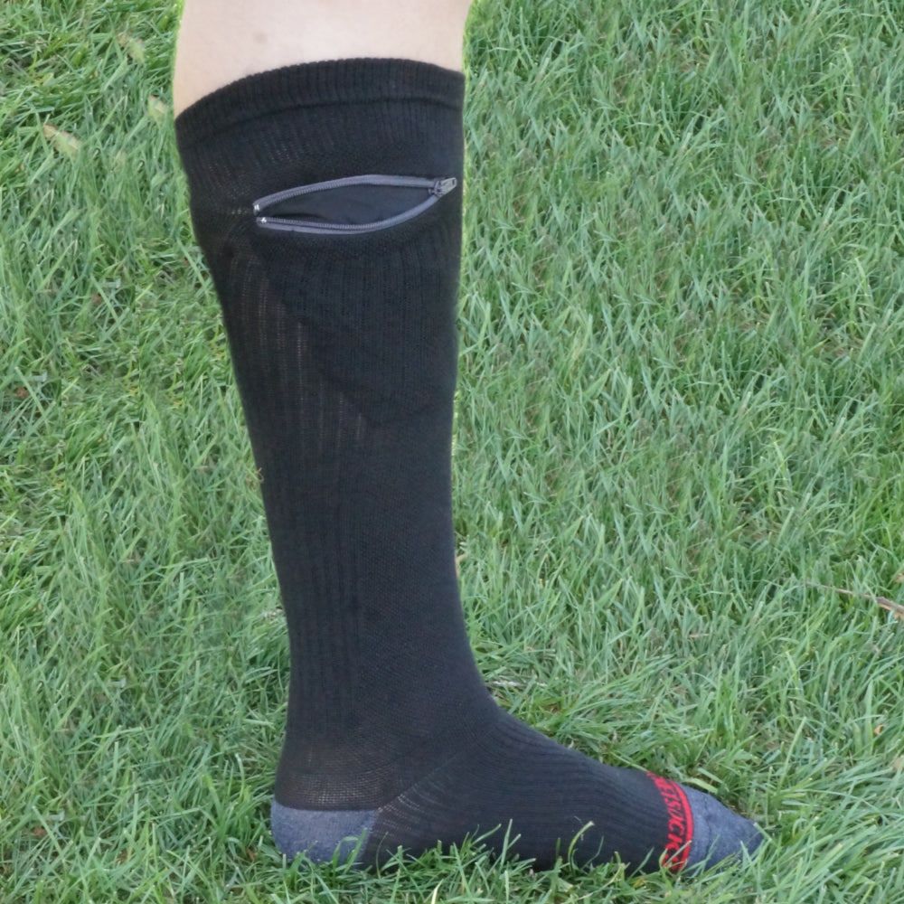 Compression Pocket Socks®, Over the Calf, Black with Grey, Large