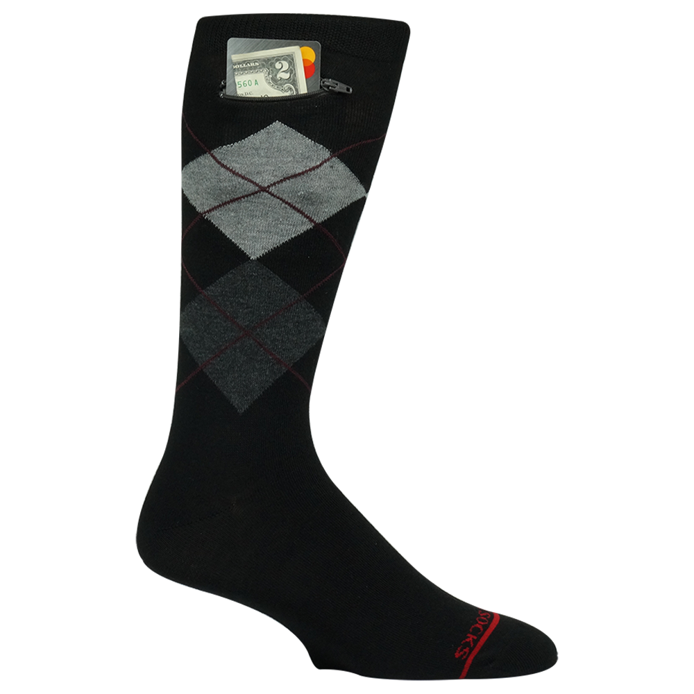Pocket Socks® Black Argyle, Mens