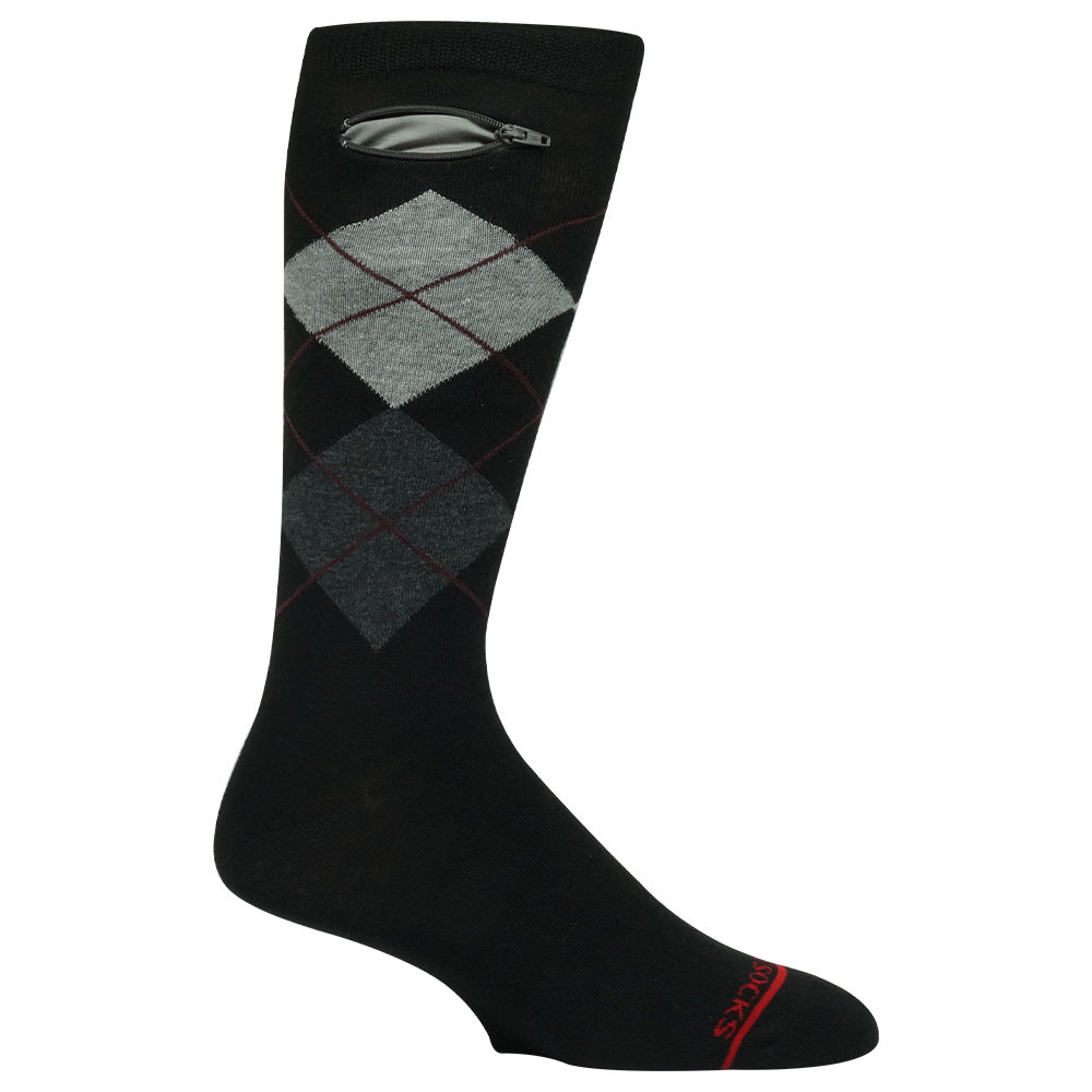 Pocket Socks® Black Argyle, Mens