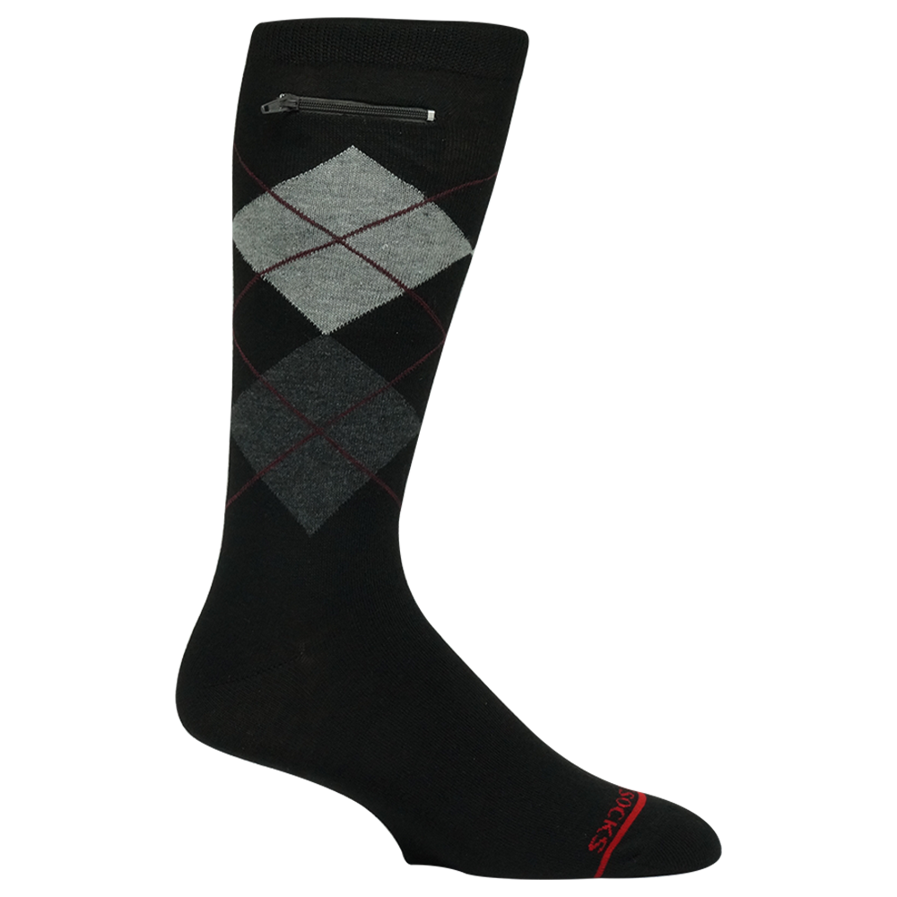 Pocket Socks® Black Argyle, Mens