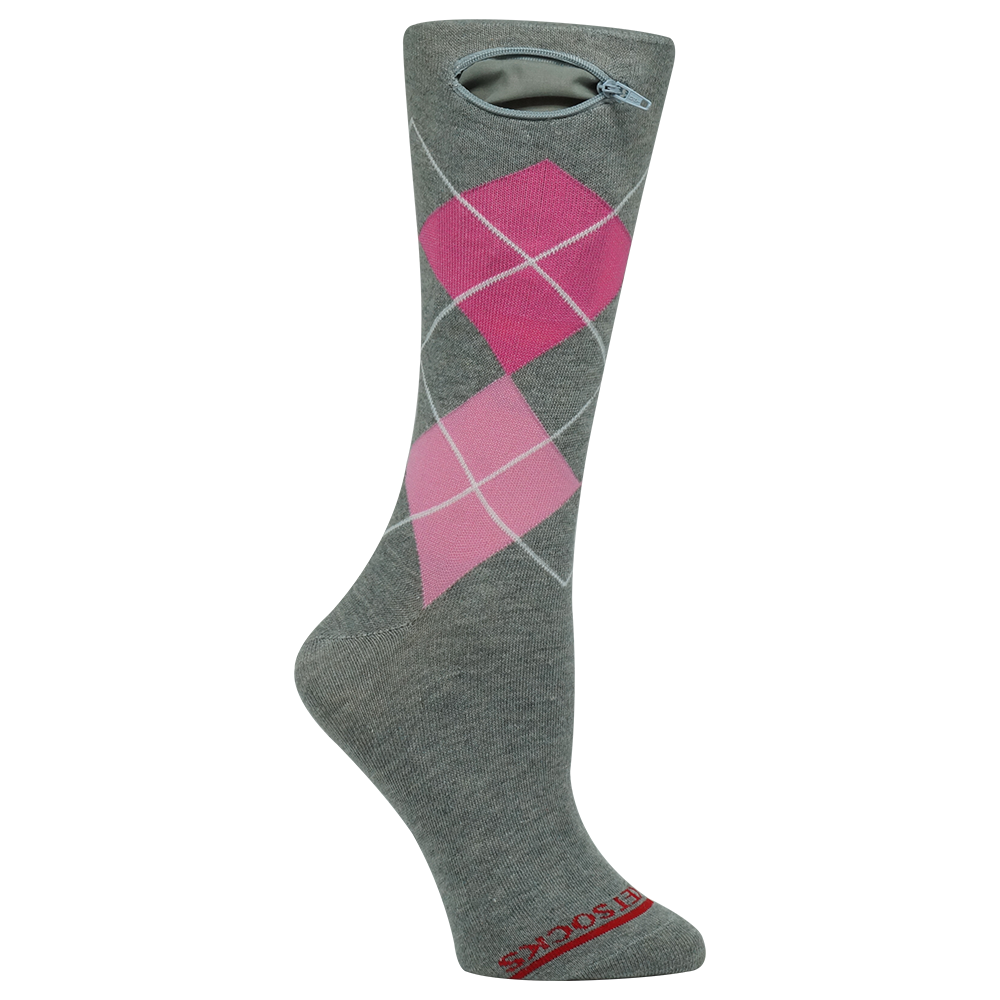 Pocket Socks® Grey/Pink Argyle, Womens
