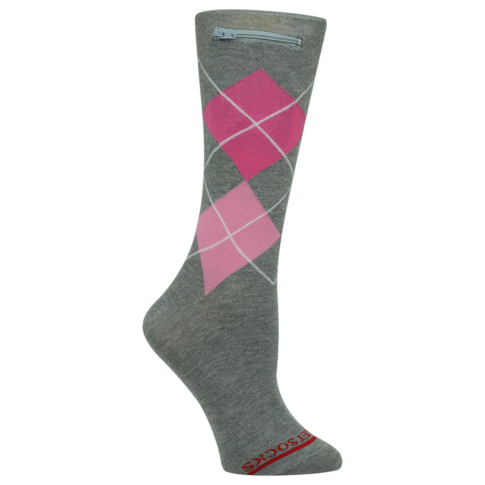 Pocket Socks® Grey/Pink Argyle, Womens