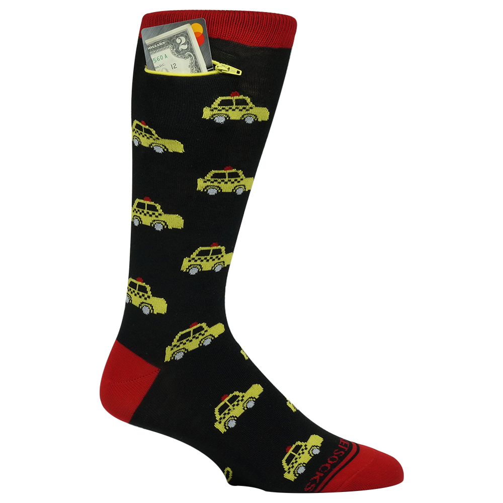 Pocket Socks®, Taxis on Black, One Size Fits Most