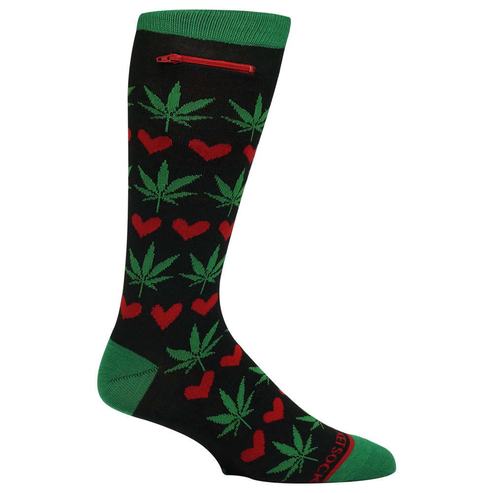 Pocket Socks®, Pot Leaf + Hearts, One Size Fits Most - Mary Ellis