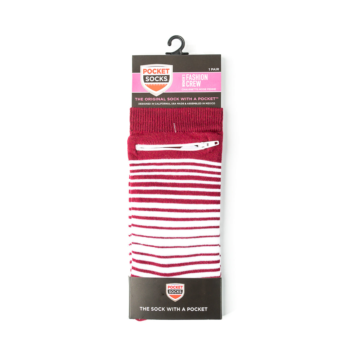 Crimson/Cardinal - White , Fashion Crew Pocket Socks®
