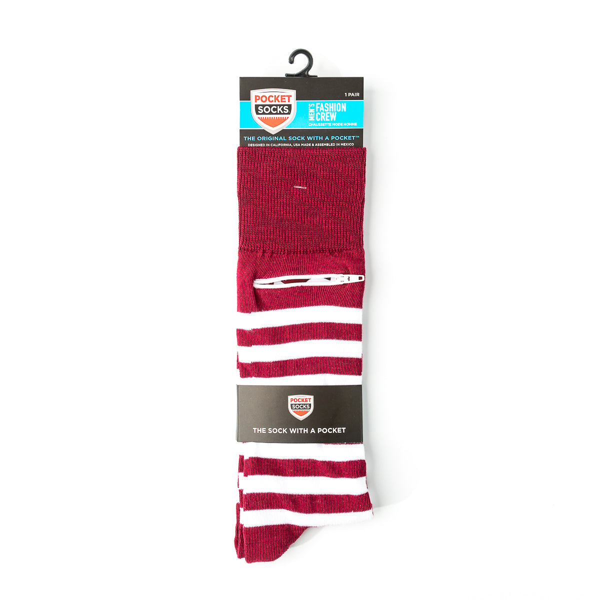 Crimson/Cardinal - White , Fashion Crew Pocket Socks®