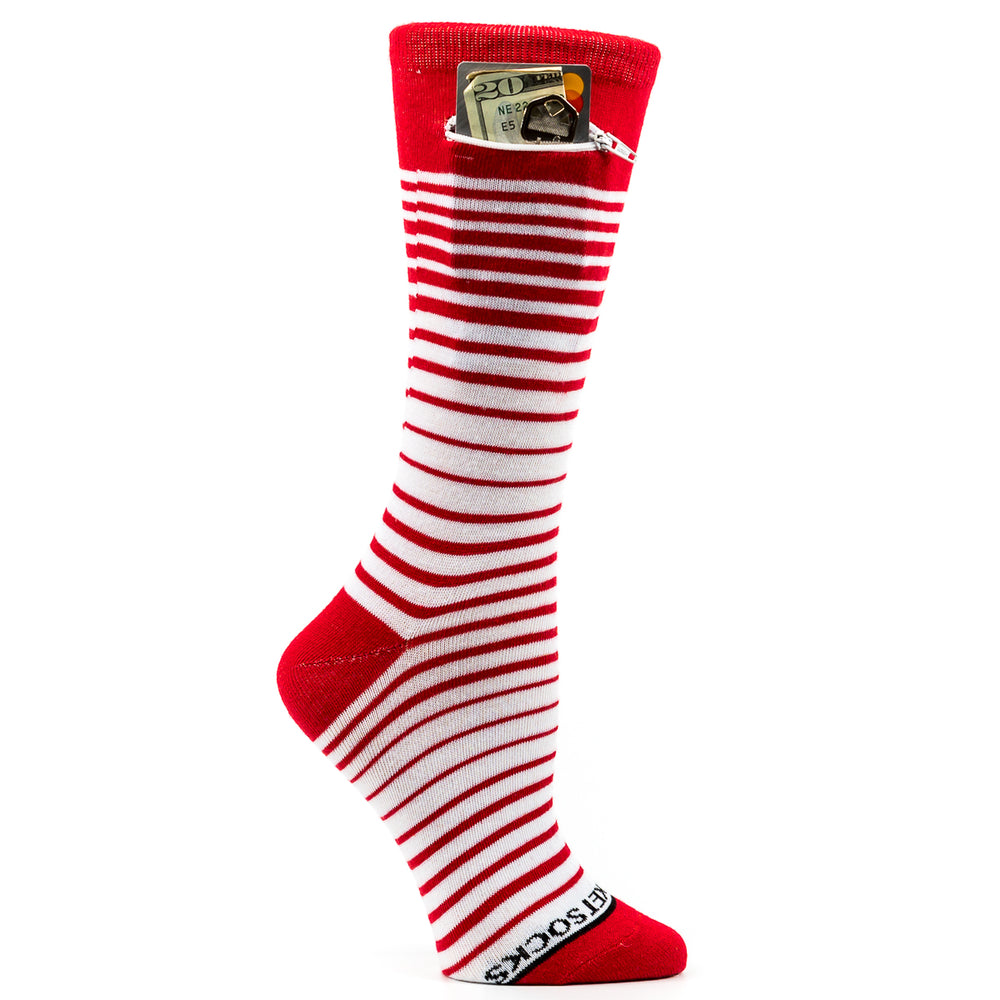 
                  
                    Red - White, Fashion Crew Pocket Socks®
                  
                