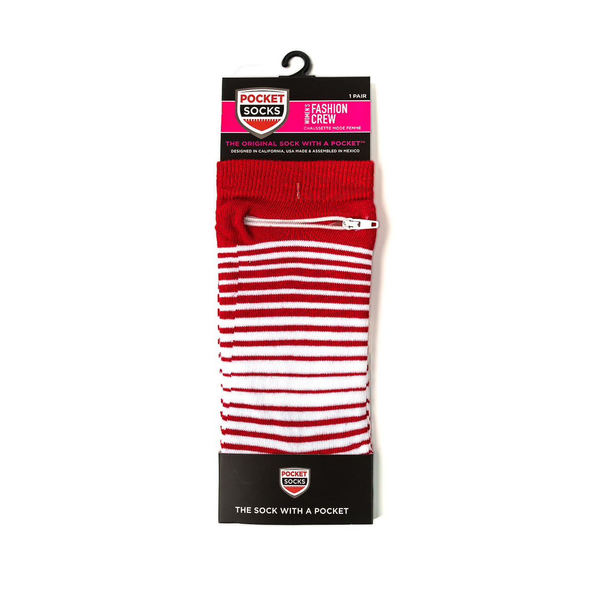 Red - White, Fashion Crew Pocket Socks®