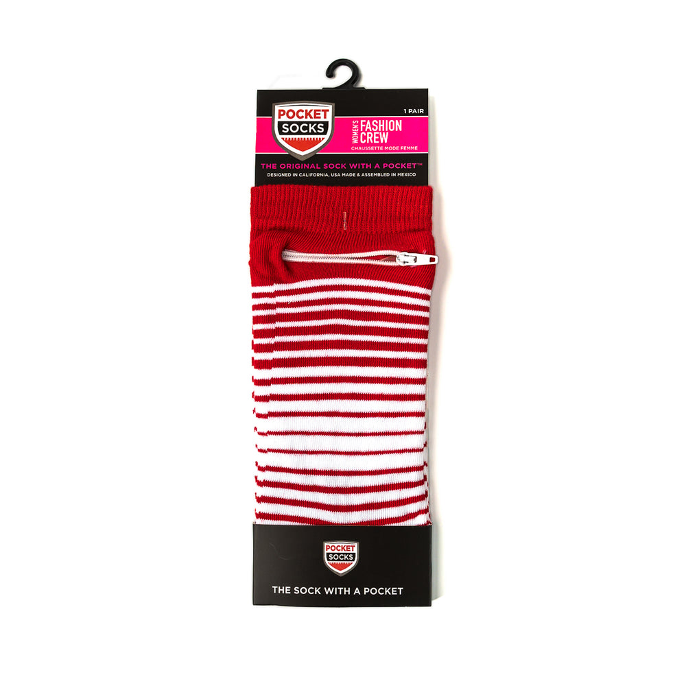 
                  
                    Red - White, Fashion Crew Pocket Socks®
                  
                