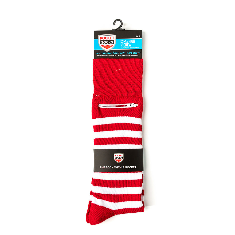 
                  
                    Red - White, Fashion Crew Pocket Socks®
                  
                