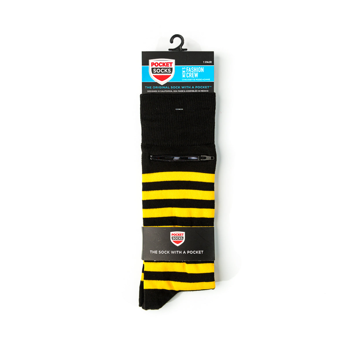 Black - Yellow/Gold, Fashion Crew Pocket Socks®