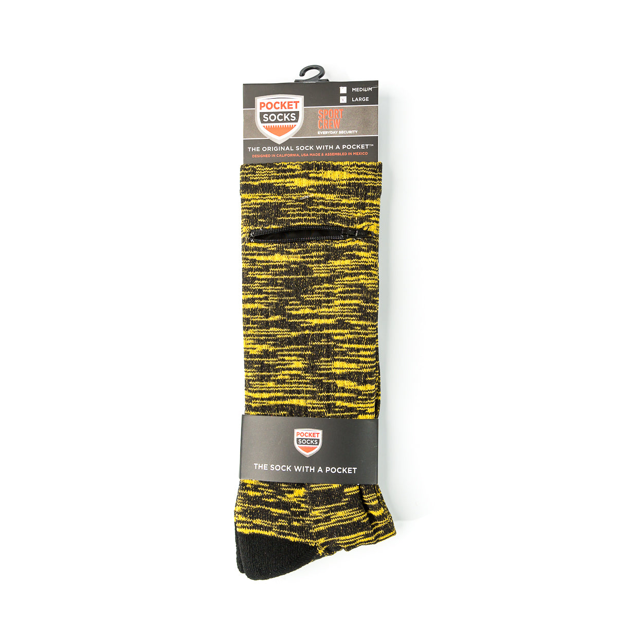 Black - Yellow/Gold, Sport Crew Pocket Socks®