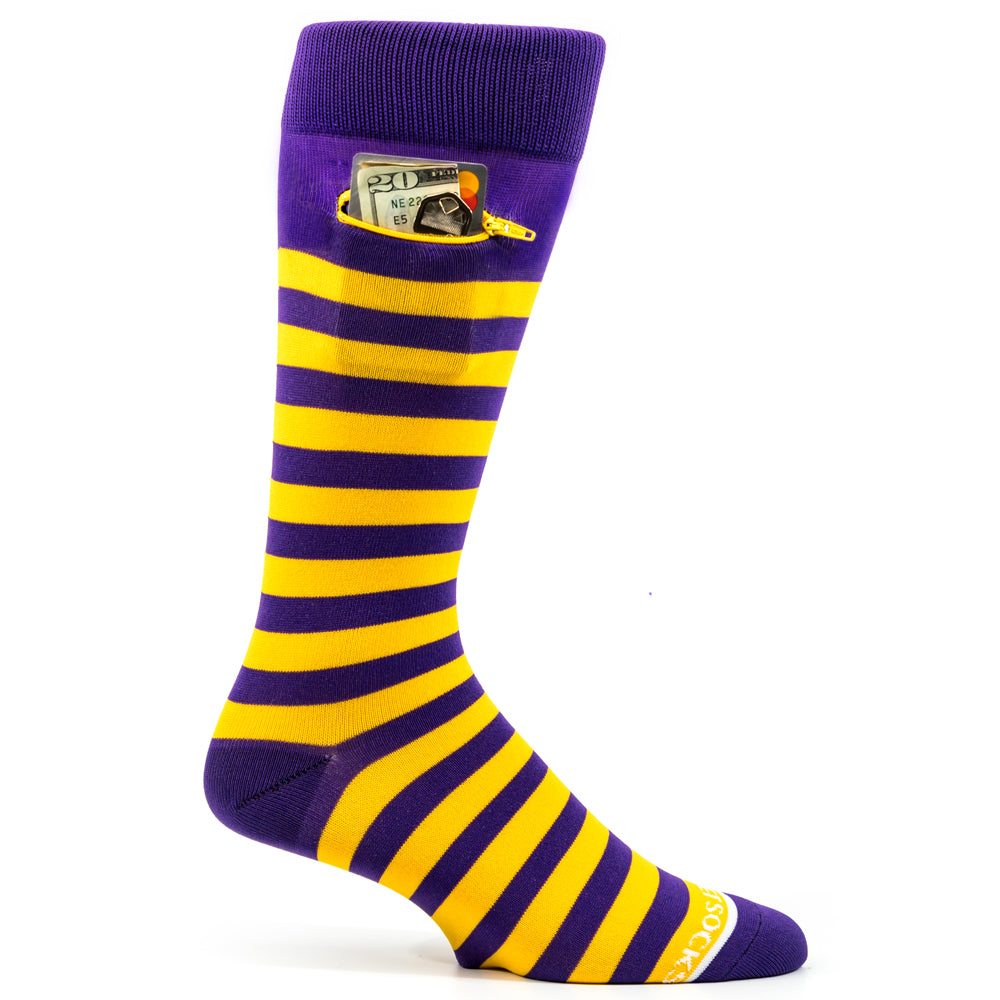 
                  
                    Purple - Yellow/Gold, Fashion Crew Pocket Socks®
                  
                