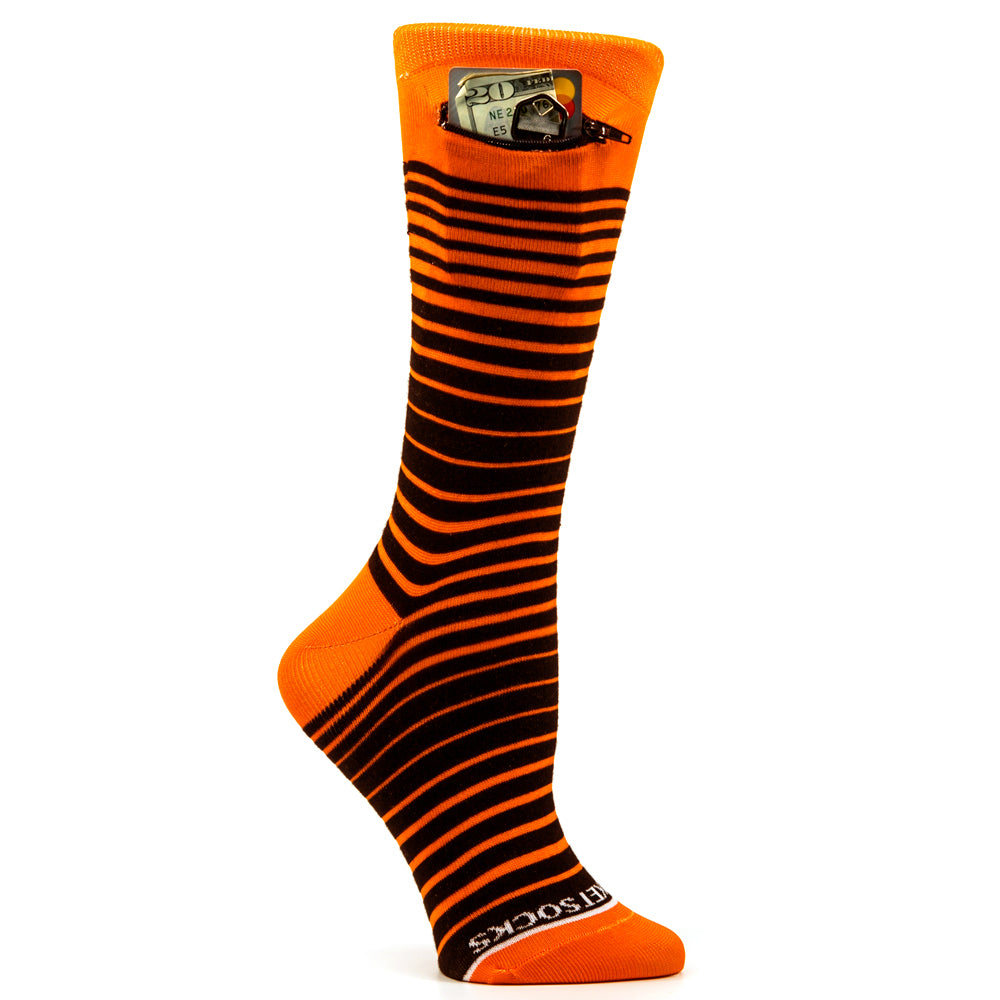 Orange - Black, Fashion Crew Pocket Socks®