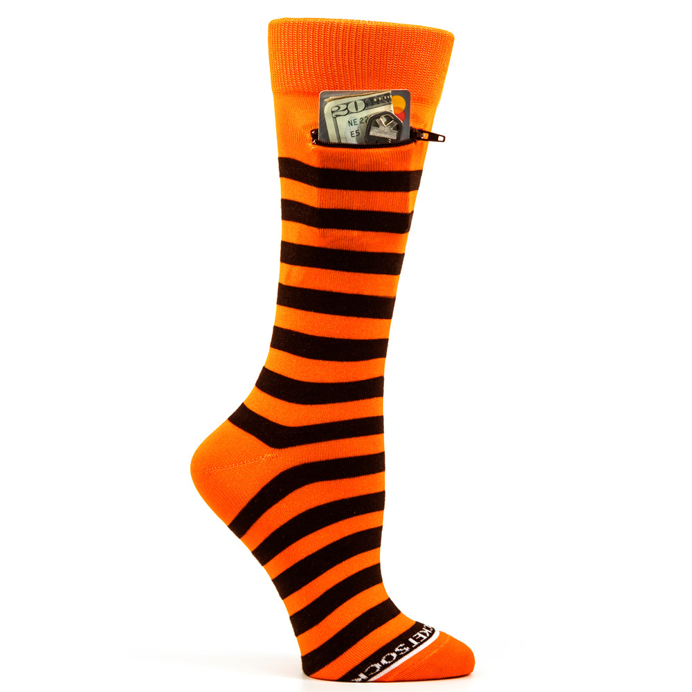 Orange - Black, Fashion Crew Pocket Socks®